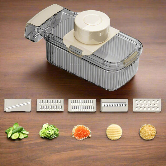 2 in 1 vegetable slicer and chopper with 5 blades transparent color