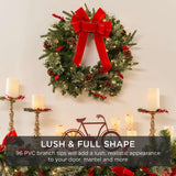 24 inch Christmas wreath with red ribbon accent