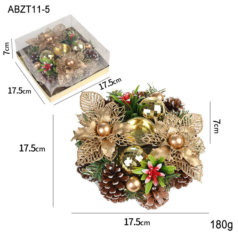 Christmas Candle Holder With Metal Wreath Artificial Pinball Pinecone