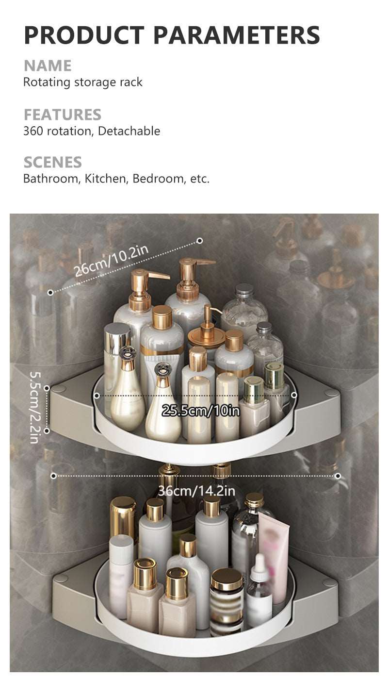 360 rotating bathroom shelf fully organized with products