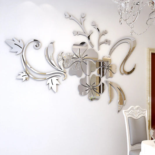 Gold 3D acrylic flower mirror wall sticker close up detail