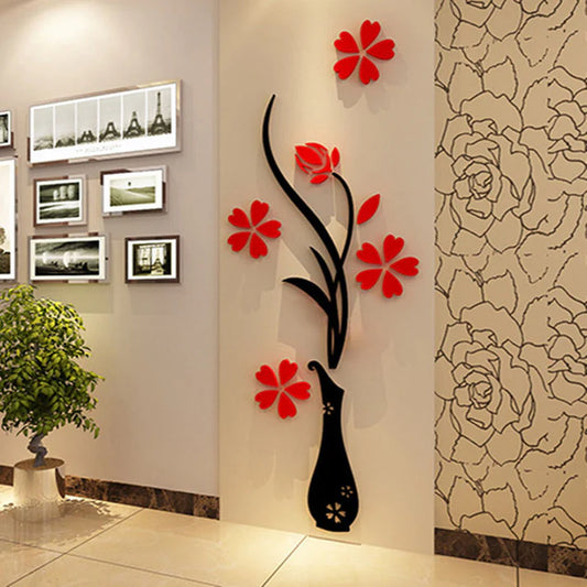 Acrylic 3D vase wall sticker bedroom wall decoration