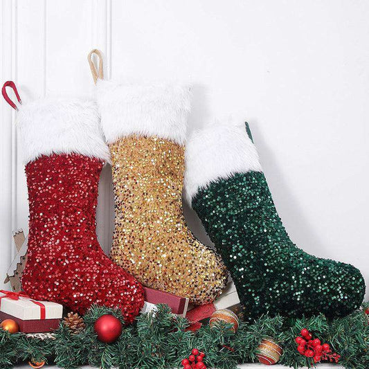 3 pcs Christmas stockings set in red gold and green