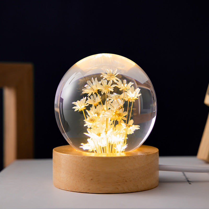 Luminous 3D Dandelion Crystal Ball Beech Wood Stand Base Perfect for Christmas Gifts
