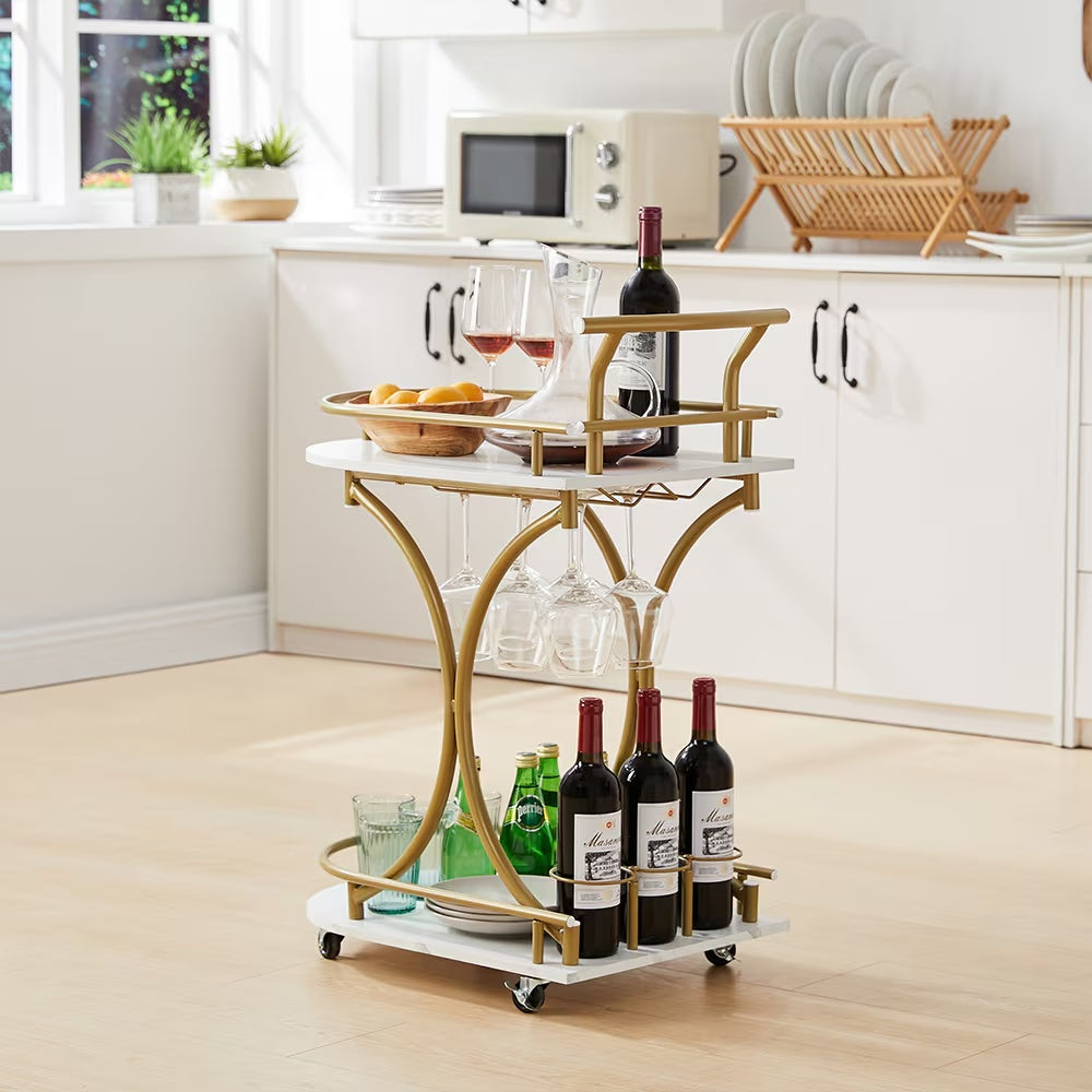 2 Storey Bar Cart Kitchen Trolley Cart