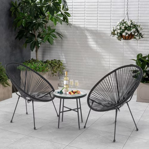 3-Piece Outdoor Terrace Bistro Set with Side Table & Rope Furniture