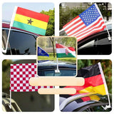 Set of American flags displayed on multiple car windows