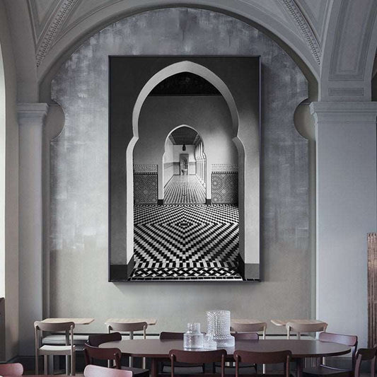 Style B art pavilion canvas painting with arch corridor detail