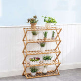 Natural bamboo plant stand foldable rack with plants