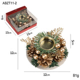 Christmas Candle Holder With Metal Wreath Artificial Pinball Pinecone