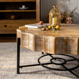 Cedar wood coffee table set side view with wooden cabinet