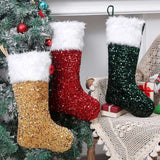 Green sequin Christmas stocking detail view