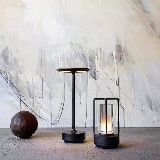 Cordless desk lamp with metallic finish detail