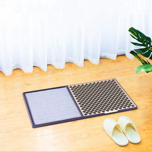 Disinfecting shoe sole cleaning mat side profile view anti overflow tray