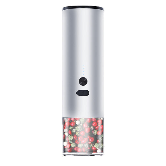 White electric salt and pepper grinder set with LED light