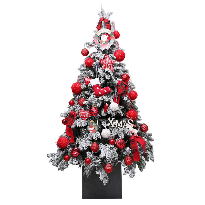 Snow Flocked Christmas Tree Pre-Decorated Hinged Tree with Star Ornaments Eco-Friendly