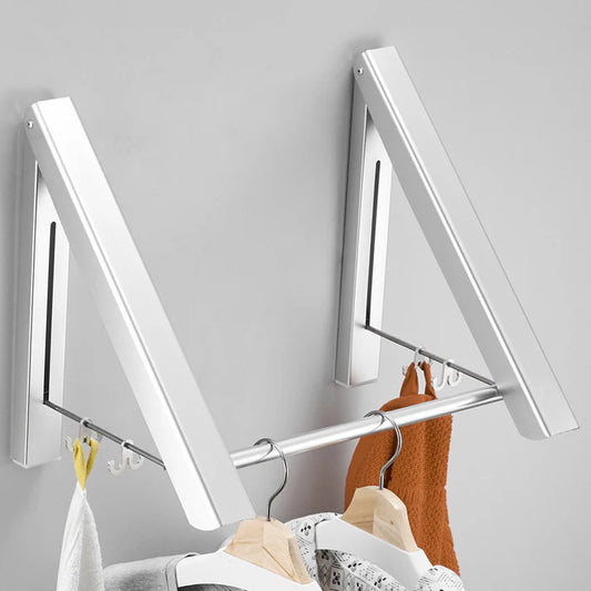 Foldable aluminum wall hanger in folded position wall mounted