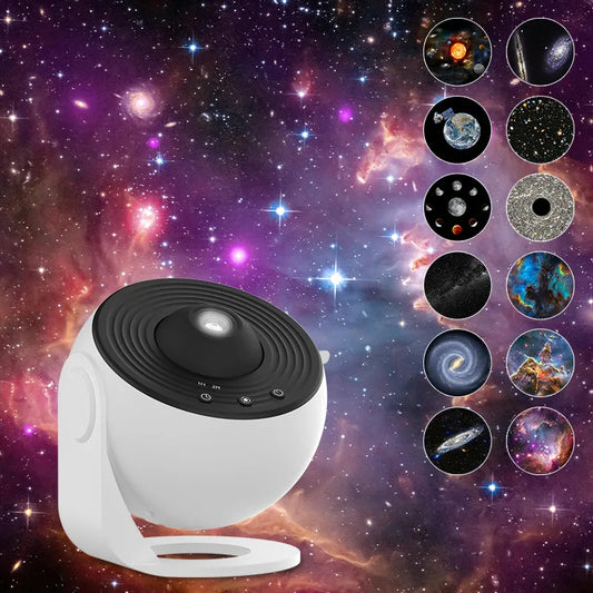 Galaxy projector night light showing purple starry sky effect