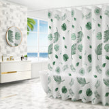 Close-up of the sharp geometric abstract pattern on the waterproof PEVA shower curtain