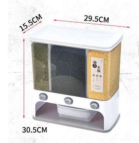 Empty wall mounted grain dispenser showing container design