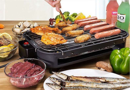 Korean electric grill non smoking BBQ oven grilling meat in use