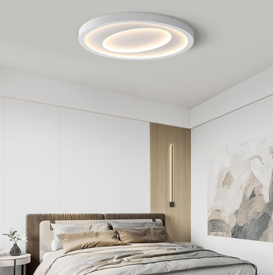 Close-up of the round PMMA high transmittance shade on the Nordic LED ceiling light