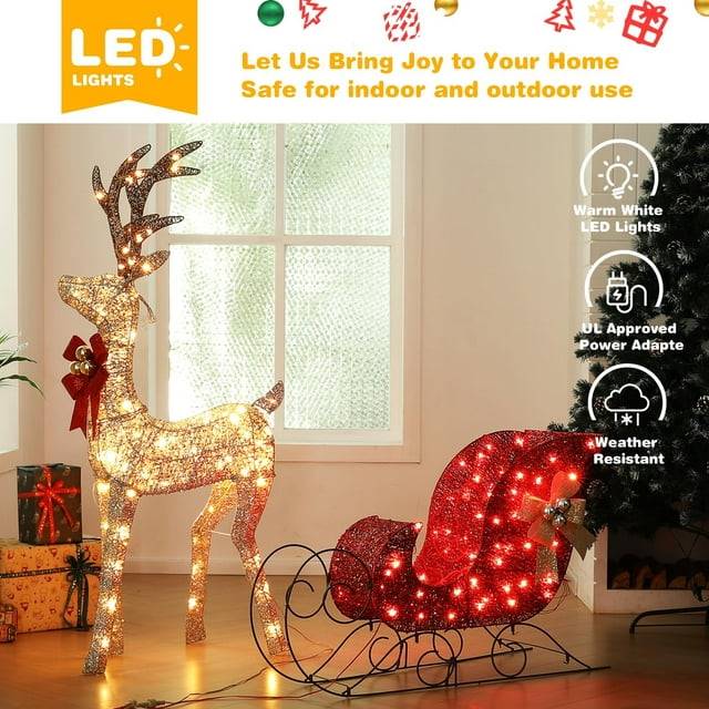 Lighted Christmas deer yard decor in front of house