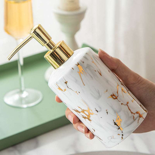 Marble ceramic soap dispenser and toothbrush holder set