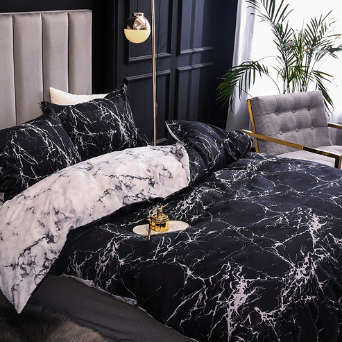 Marble print duvet cover set 3 piece brushed soft flat lay