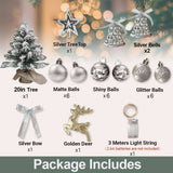 Flocked mini Christmas tree with silver ornaments