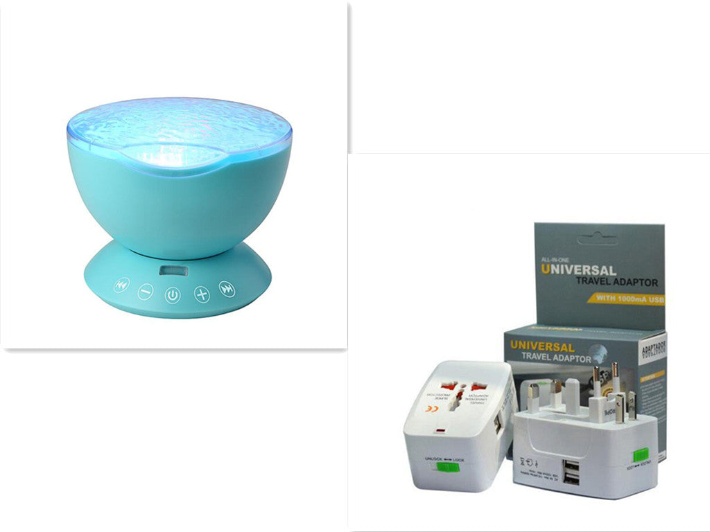 Modern home spa ambient wave projector running next to bath towels