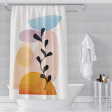 All 17 color options of the Morandi abstract shower curtain displayed flat on a neutral surface
