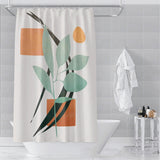Standard 180x180cm Morandi abstract curtain on a shower rod in a US standard bathroom
