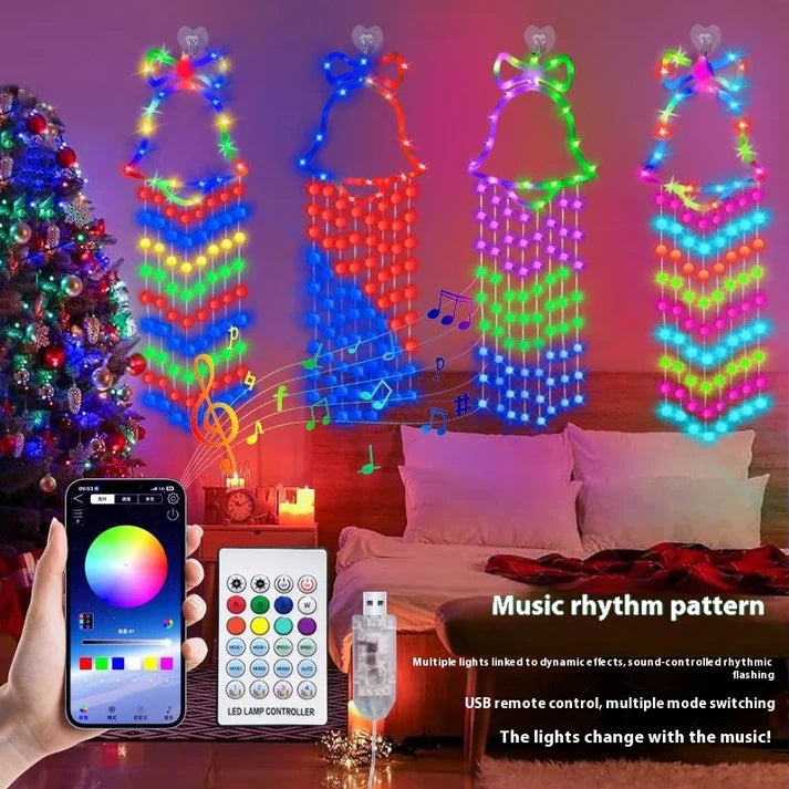 Multicolor LED net shape Christmas lights placed in indoor holiday home decor setting