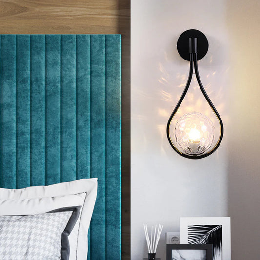 Nordic bedroom LED wall lamp black frame on teal wall bedroom setting