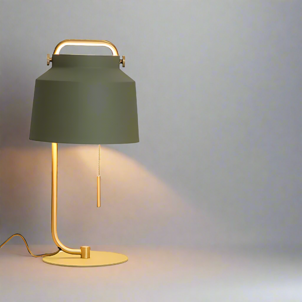 Nordic table lamp glowing in dark bedroom setting