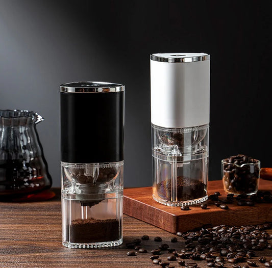 Portable electric coffee grinder white silver version lifestyle