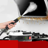 Portable electric steam cleaner cleaning stovetop grease