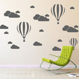 PVC hot air balloon and cloud wall stickers black color set