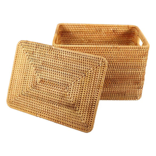 Side View of Handwoven Rattan Storage Basket for Home Décor