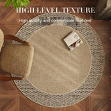 Round living room carpet in browny color top view showing woven texture detail