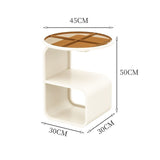 Milky white and black round glass side table options shown side by side for color comparison