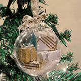 Splendas Christmas transparent ball hanging ornaments shown in multiple scene layout variants