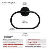 All four options of the stainless steel wall towel ring laid flat showing round oval silver black