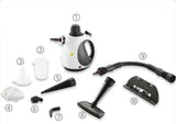 Steam cleaner complete set with all 9 attachment heads displayed