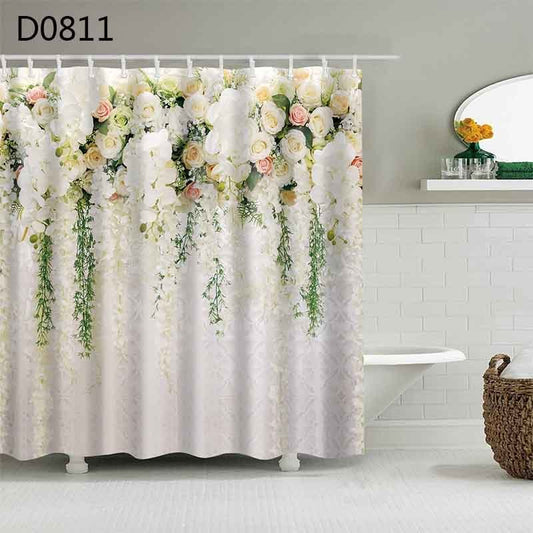 Extra long 71x79 inch thick waterproof shower curtain covering a tall shower enclosure