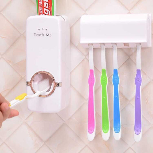 Toothpaste dispenser and toothbrush holder wall mount