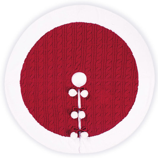 Tree skirt round flat lay view with pompon detail