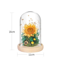 Eternal Sunflower in Glass Dome, Artificial Flower Preserved Fresh Flower Light Decoration Gift Box