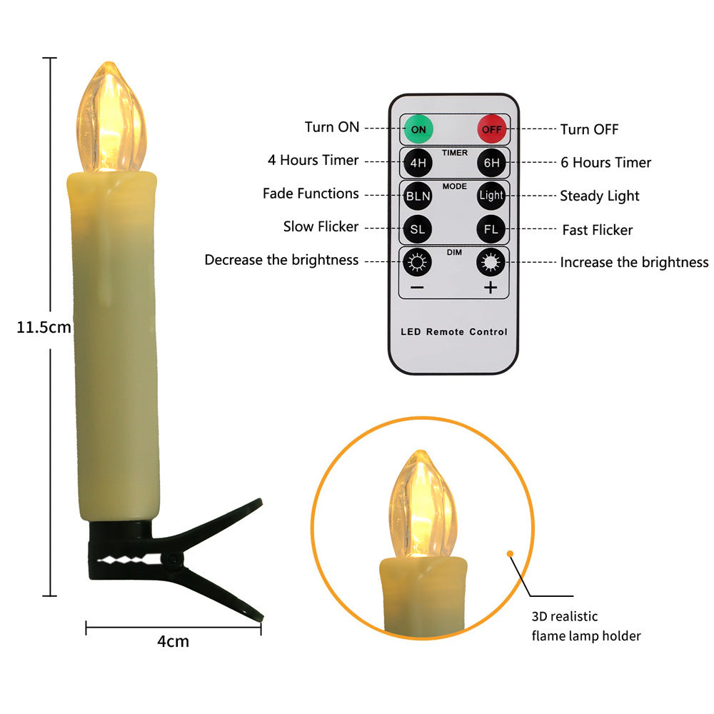 Christmas Tree Decorative Band Clip Long Brush Holder LED Candle Light Timing Remote Control Electronic Candle Set